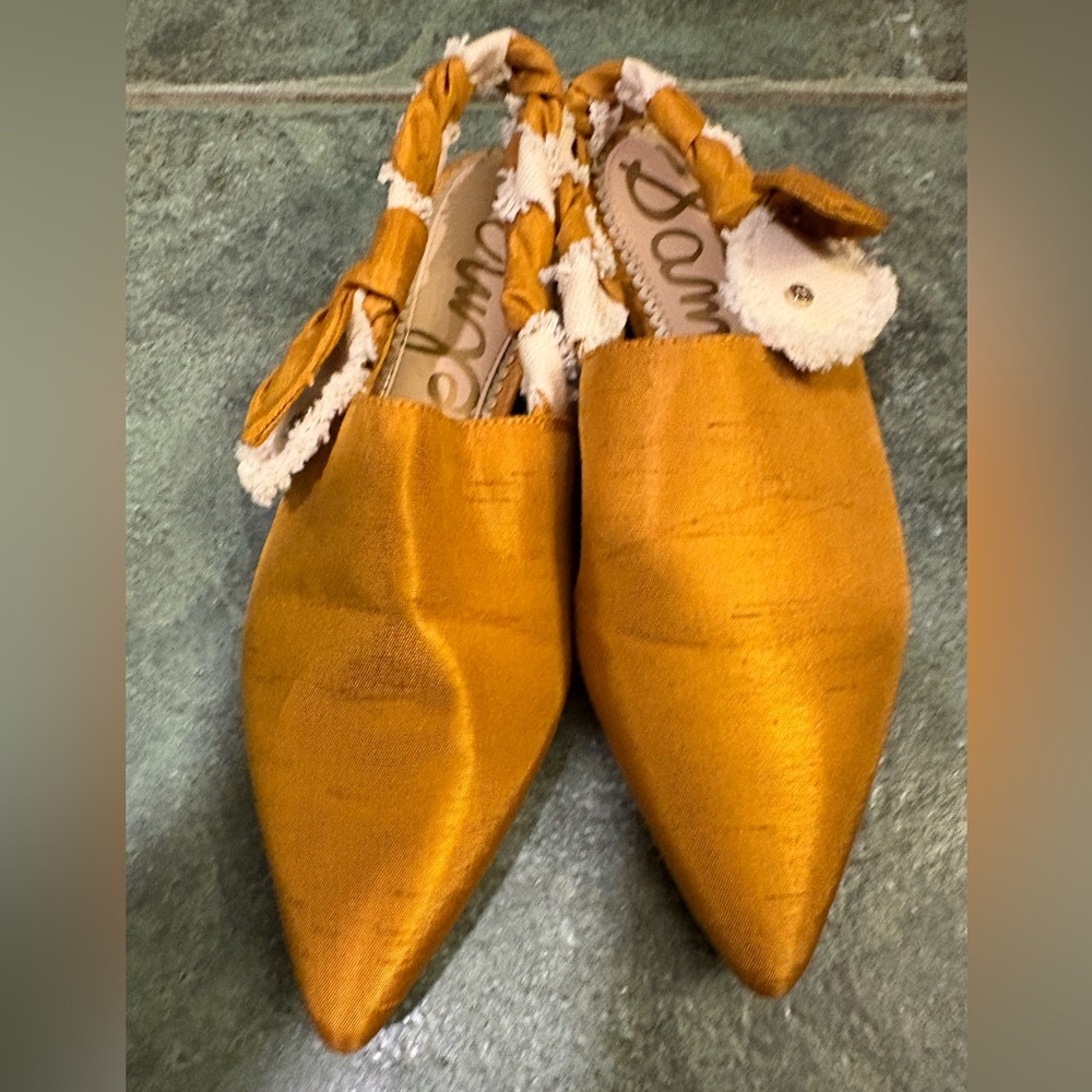 Mustard Shoes Slingback Flats Pointed Toe Unique Boho Funky Artsy Coquette